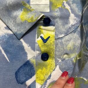 Callaway Golf Polo Shirt Men's Blue White Abstract Print Short Sleeve Swing Tech